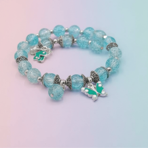 Turquoise Beaded Bracelet with Butterfly Charm